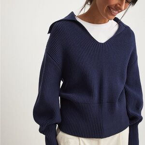 Nakd Navy V-neck Knitted Collar Sweater